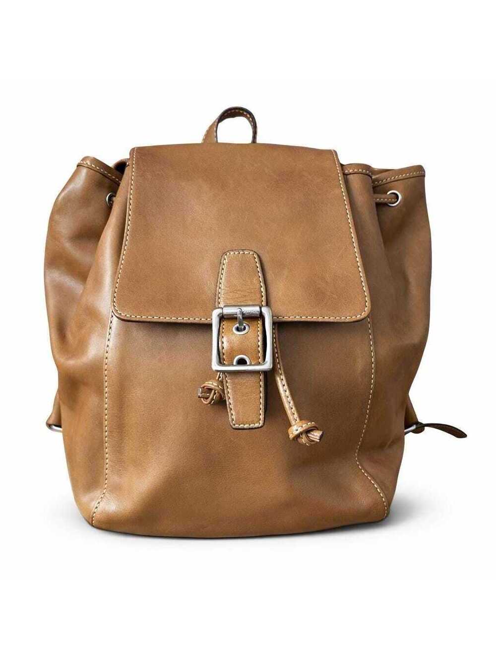 Vintage Tan Leather Coach Backpack Purse | Drawstring Travel Bag